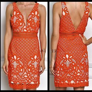 Orange Plunge Crocket Bodycon Dress